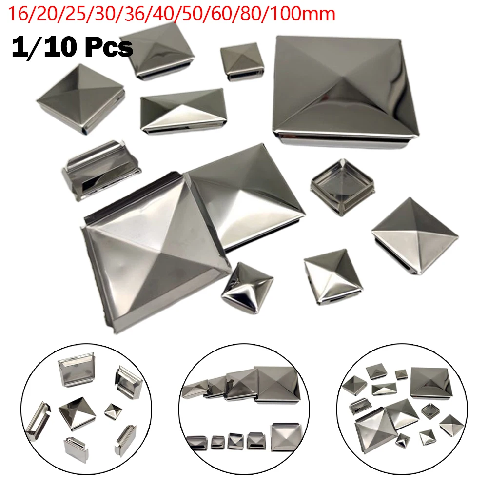 1pc/10Pc Column Cap Square Pipe Stainless Steel Hole Plug-Insert EndCap Decorative Pyramid Shape PostCap Cover 40/50/60/80/100mm