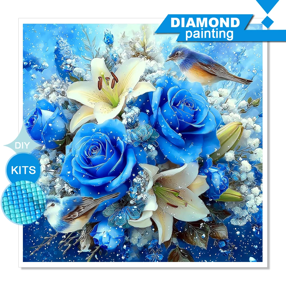 Huacan Blumen-Diamantgemälde, quadratisch, rund, Stickerei, Rose, Bild aus Strass, handgefertigtes Geschenk