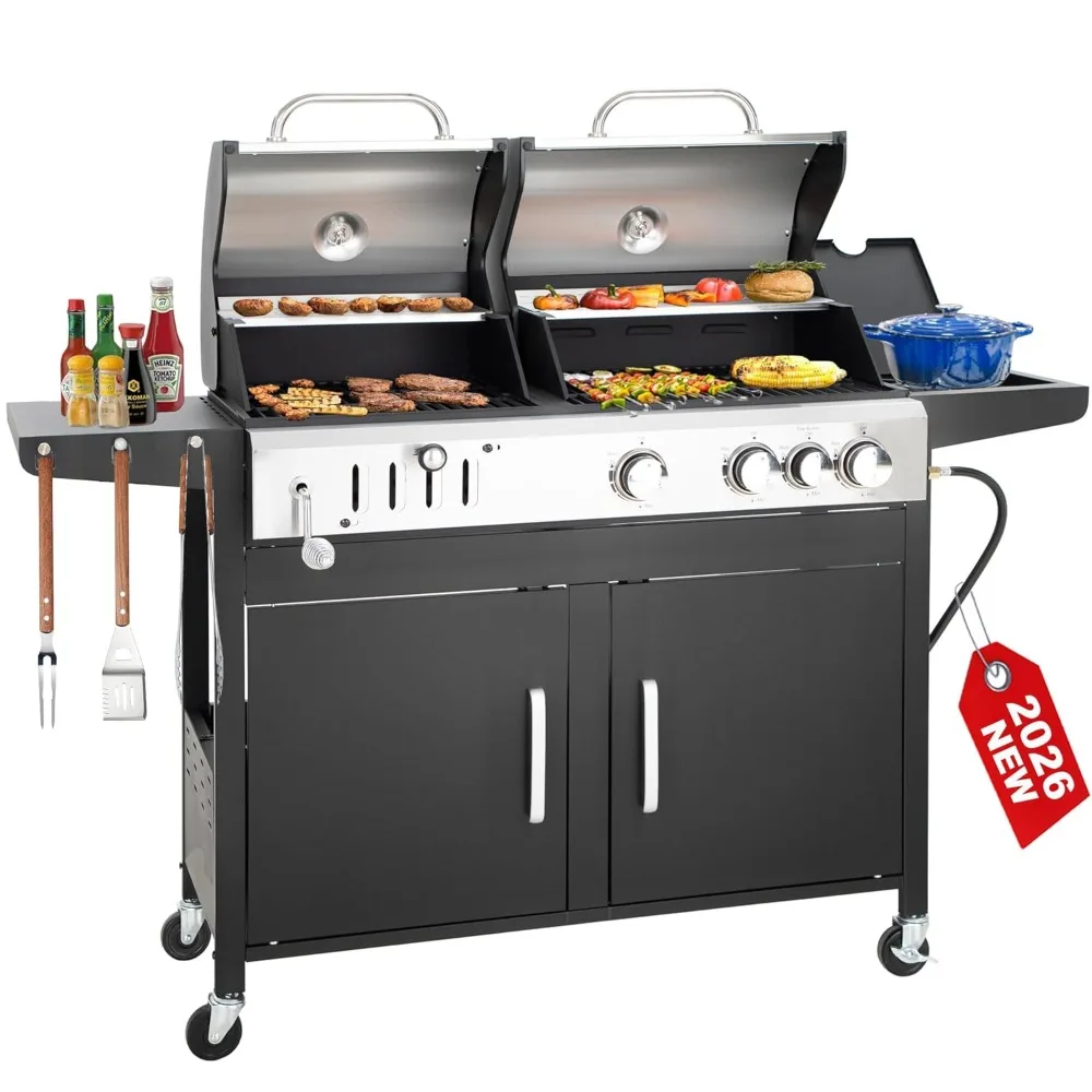 

3 Burner Propane Gas and Charcoal Grill Combo with Side Burner & Porcelain-Enameled Cast Iron Grates, 37,000 BTUs, Customized