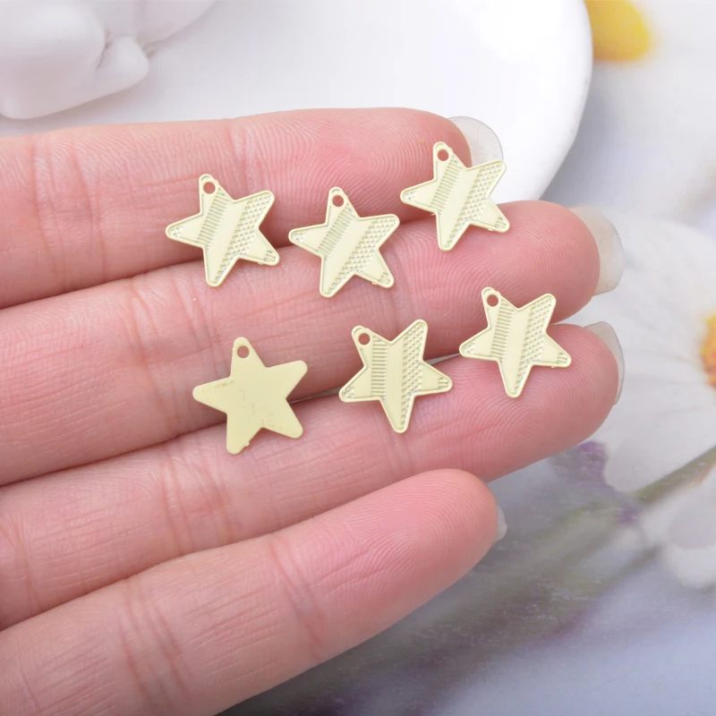 30 Stück AB1113 12*12mm Messing-Sternanhänger, dünn, hellgoldfarben, für DIY-Schmuck, Ohrring-Zubehör – Detail 11