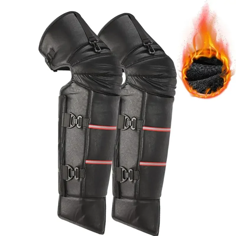 

1 Pair Motorcycle Riding Warm Kneepad Windproof Waterproof Thickened And Plush Winter Outdoor Knee Protective Pu Leather Guard