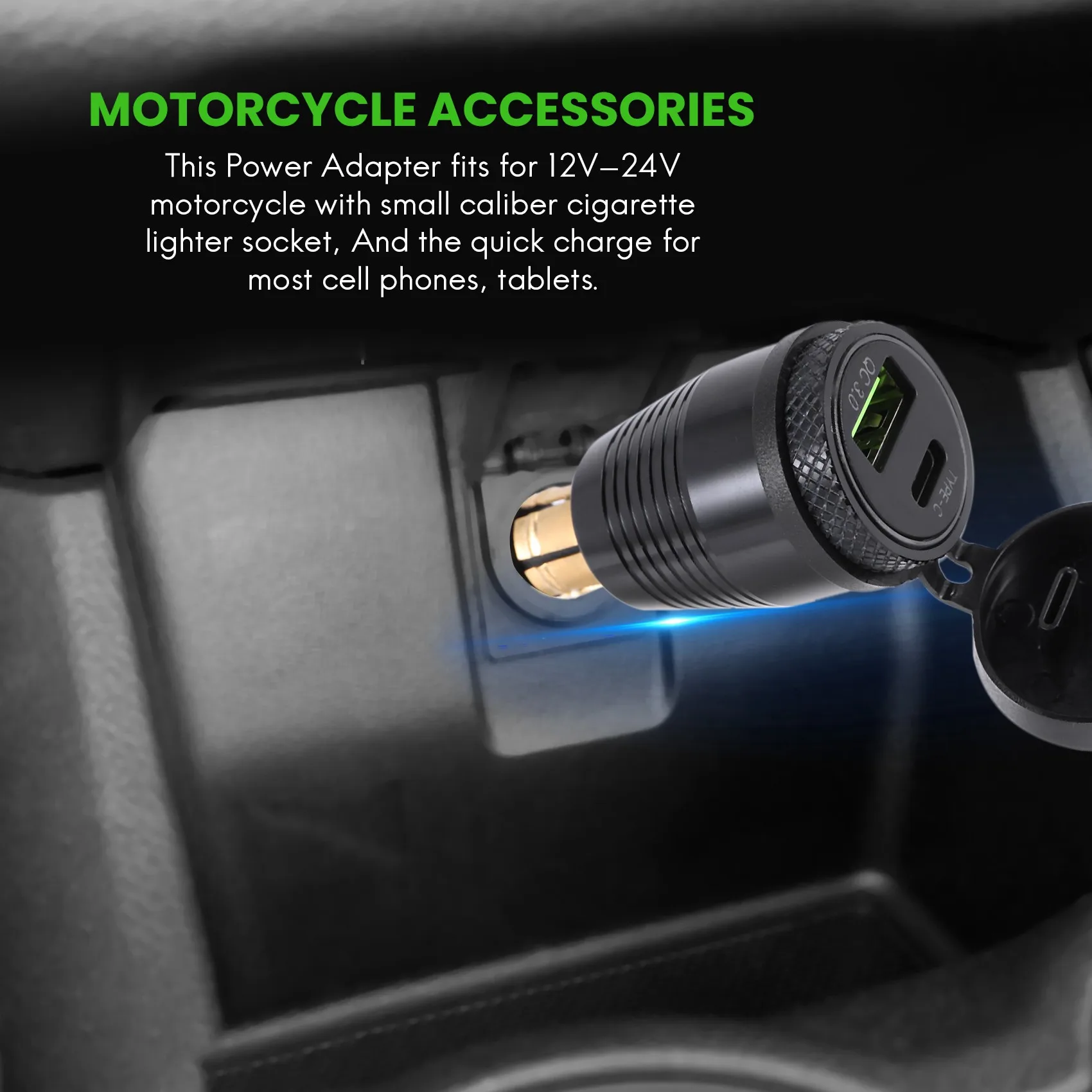AEE5-Motorcycle DIN Plug Waterproof To QC3.0 USB & Type C 30W Power Delivery Adapter Socket