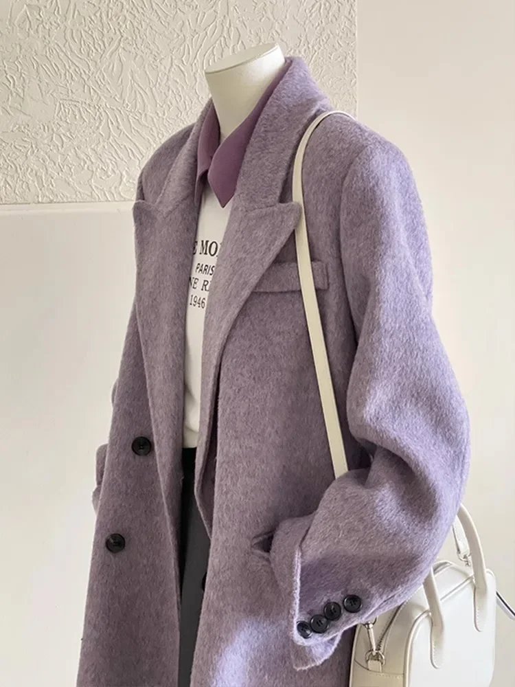 Gentle Purple Woolen Coat For Women In Autumn And Winter, New High-End Loose Casual Woolen Suit Short Jacket