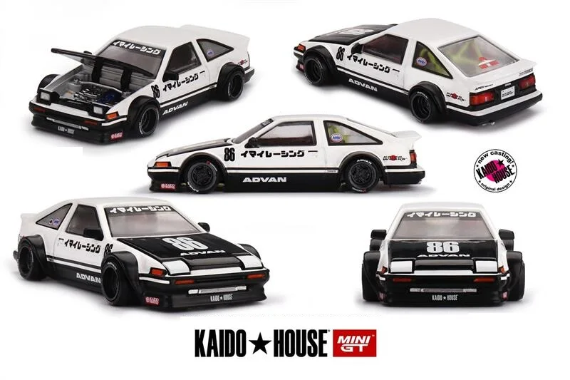 Kaido House x MINI GT 1:64 Trueno AE86 / 510 Og Flo Amarelo / Civic (EF) V1 Carro modelo fundido