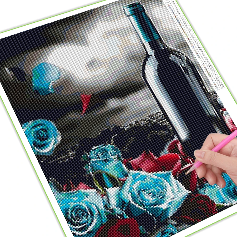 Fullcang Diy 5d Diamond Painting French Blueberry Wine Full Rhinestone Art Mosaic Embroidery Romantic Rose Tower Wall Decor