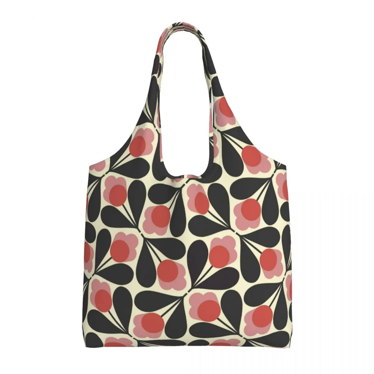 Custom Fuchsia Flower Orla Kiely Print Shopping Tote Bag Reusable Canvas Groceries Shoulder Shopper Bags Photography Handbags