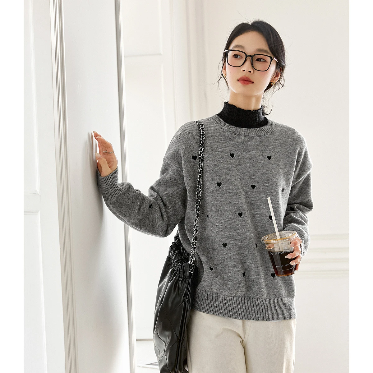 

VIMLY женские пуловеры с вышивкой в виде сердца, повседневные, новинка 2025, зимний вязаный свитер с круглым вырезом, свободные эластичные женские джемперы 73632