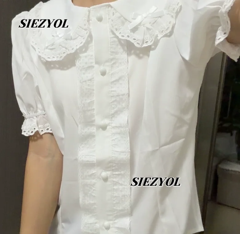Japanese Soft Girl Lolita Bow Doll Collar Short-sleeved Shirt Sweet Student White Loose and Thin Ruffle Edge Inside Tops