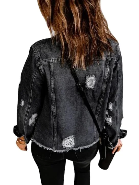 【美品】Be Ambition Black Denim Jacket y2k Cotton Pockets Denim Coat Women Spring Autumn Black Cardigan Jeans