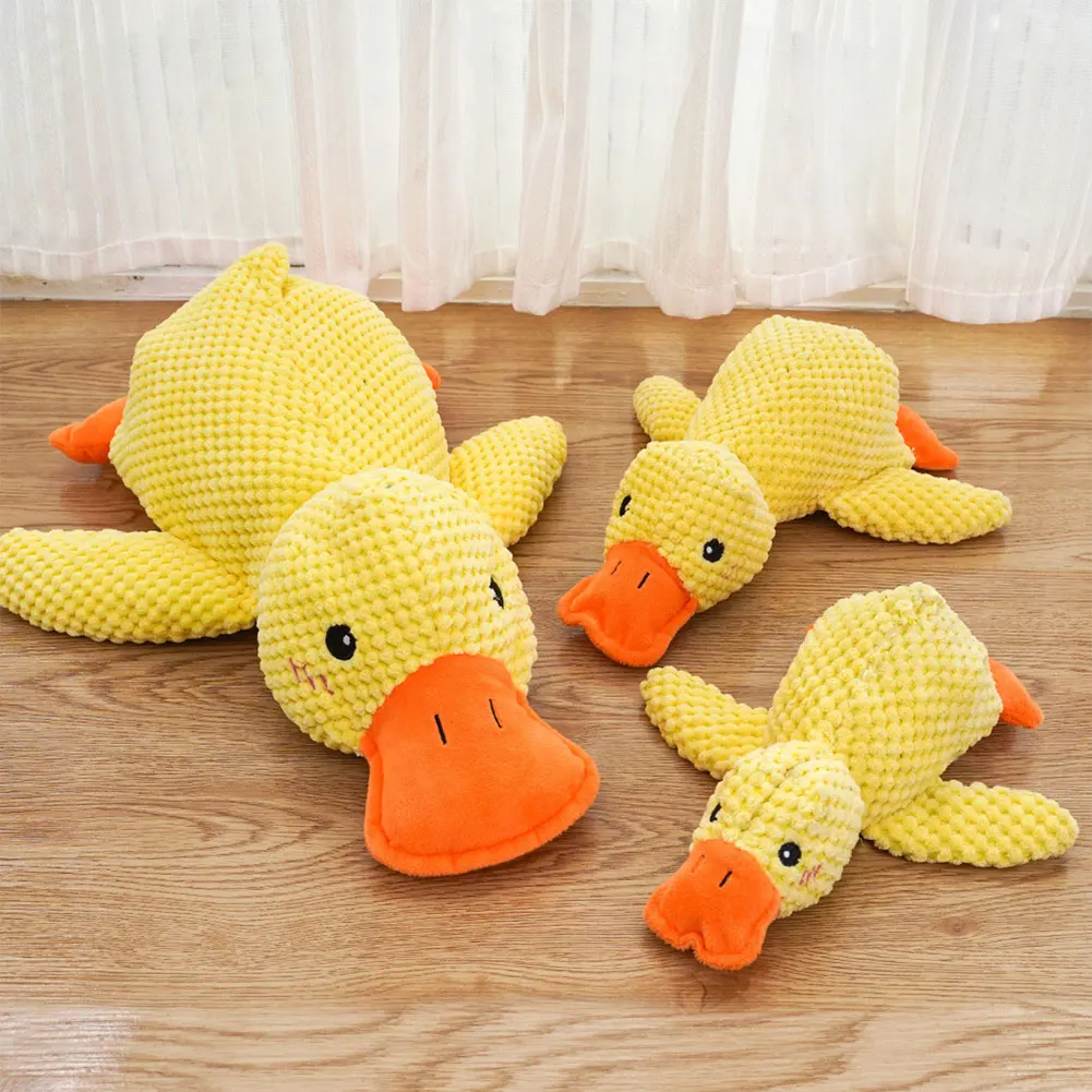 Plush Dog Calming Toy Bite Resistant with Quacking Sound Small Yellow Duck Toy Stuffed Duck Pillow Toys for Pet Cat Dog Chew Toy