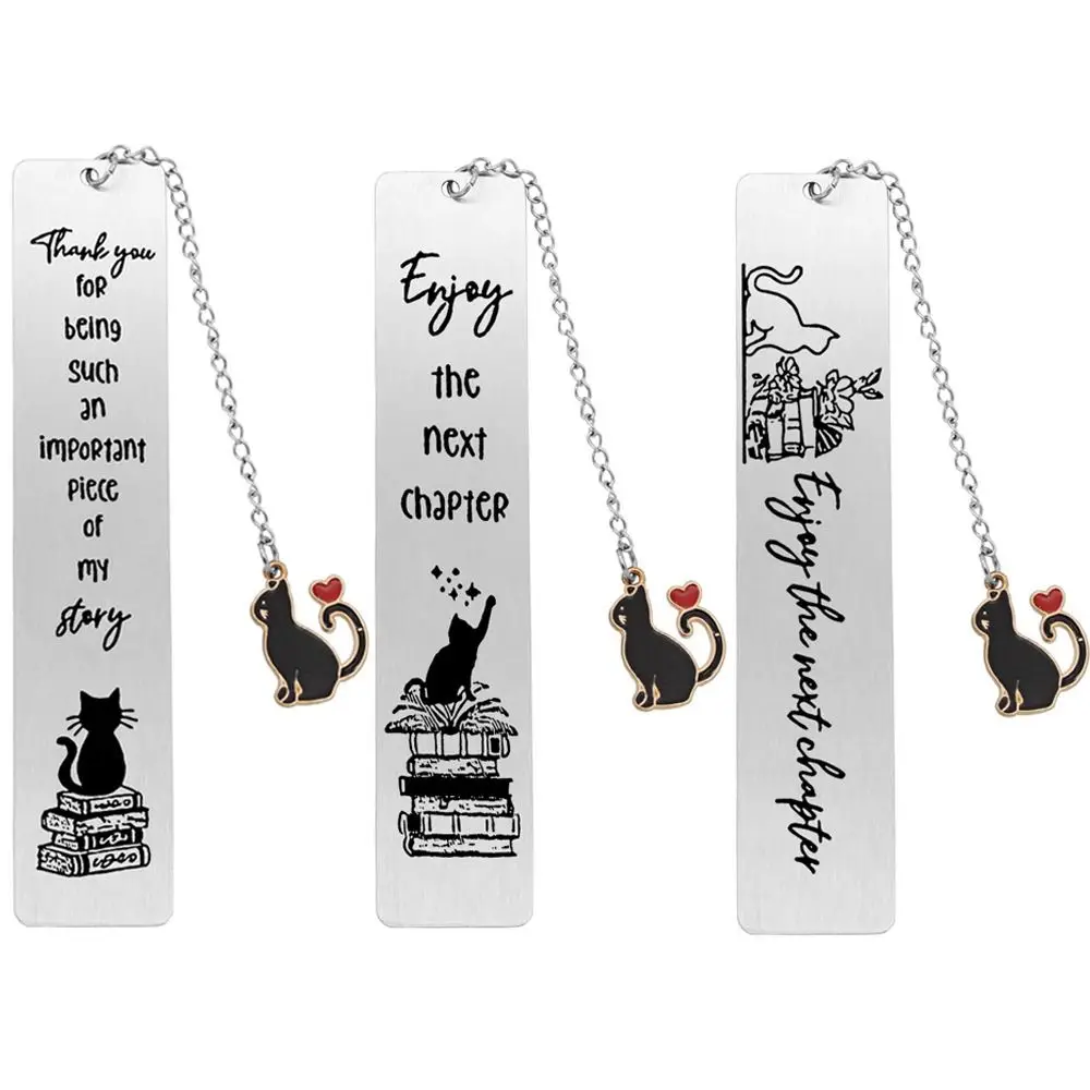 Cartoon Metal Bookmark Stainless Steel Letter Bookmarks for Books Long Chain Cat Pendant Student Stationery Girl School Supplies