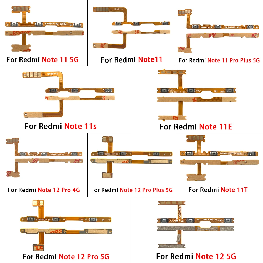 100Pcs, Power on off Volume Key Button Flex Cable For Xiaomi Redmi Note 10 10s 11 11s 12 12s 13 Pro Plus 4G 5G