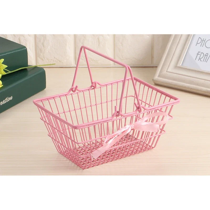 Cute Pink Girl Desktop Storage Basket, Ribbon Decoration, Organize Cosmetics, Jewelry, And Stationery With Style