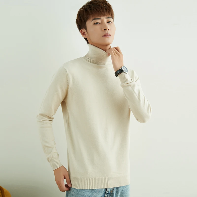 Autumn And Winter New High Neck Sweater Men's Solid Color Pullover Long Sleeve Fashion Thickening Versatile Underlay Knitting