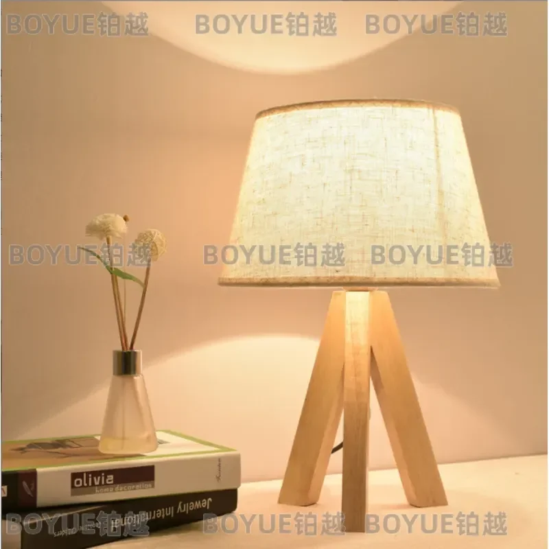 Nordic Fabric LED Desk Lamp Wooden Base Ambient Light Decorative Bedside Night Light for Bedroom Home Gift Warm Glow Reading