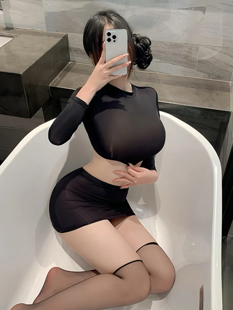 

Сексуальное женское облегающее мини-платье больших размеров для ролевых игр, униформа секретарши, комплект из двух предметов с юбкой, футболка, милая женская футболка, новинка 2025 года 0N39