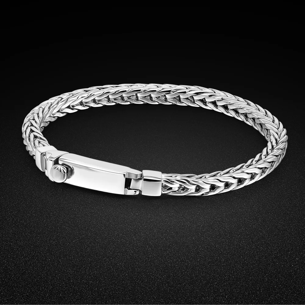 Pulsera de plata de ley 925 para hombre, pulsera de plata auténtica para hombres y mujeres, cadena unisex, regalo de joyería de estilo callejero bohemio duradero