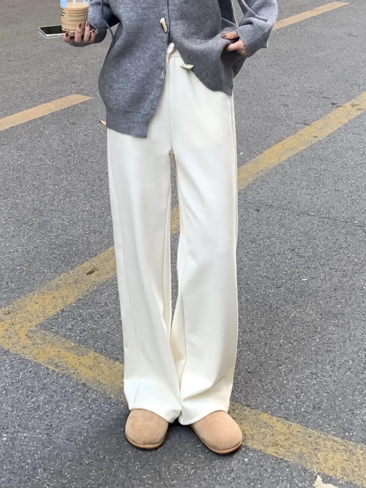 

High Waist Wide Leg Pants Women's Autumn Winter Drapey High Waist Salted een Plum Milk White Casual Trousers for Ladies