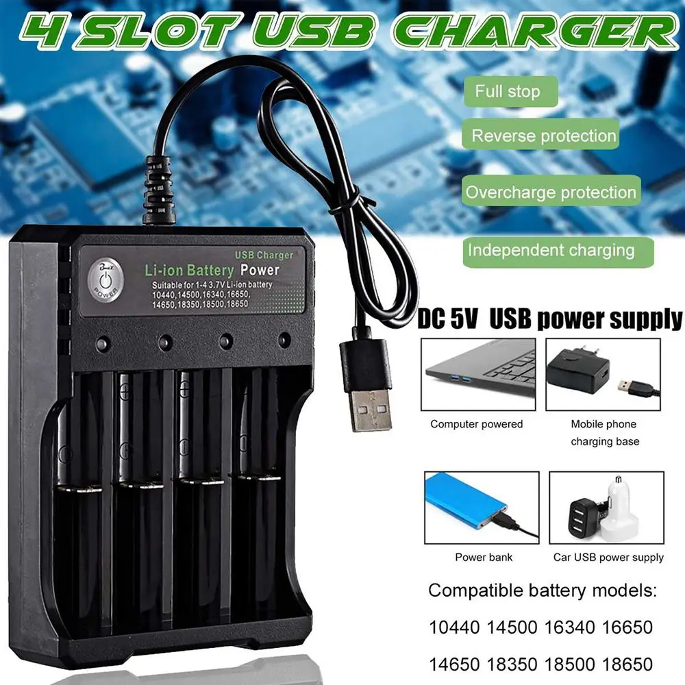 

For Rechargeable Batteries Li-ion Battery Intelligent Smart Charging USB Charger 4 Slot Battery Charger For 18650 Charging