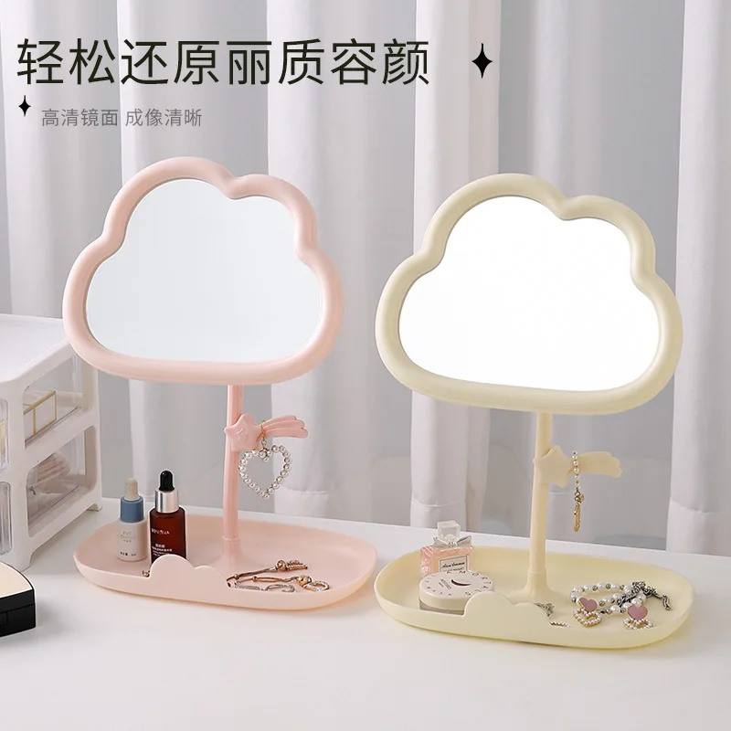 Kosmetikspiegel mit Tablett, wolkenförmiger Schminkspiegel, Schreibtisch-Kommode, Schmuck, Prinzessinnenspiegel mit Ablagefach