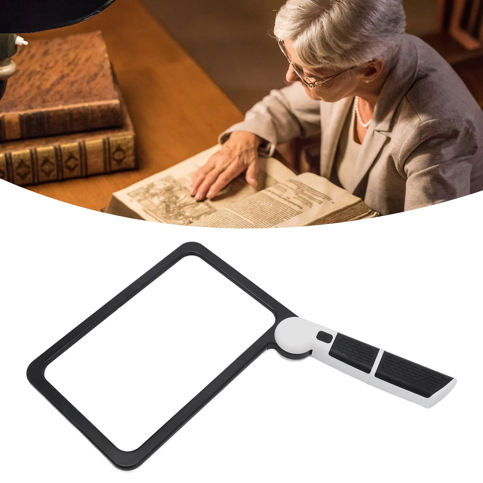 Folding Handheld Magnifying Glass 48 Light Chips 5X Magnification LED Reading Writing Magnifier 5X Handheld Reading Magnifier