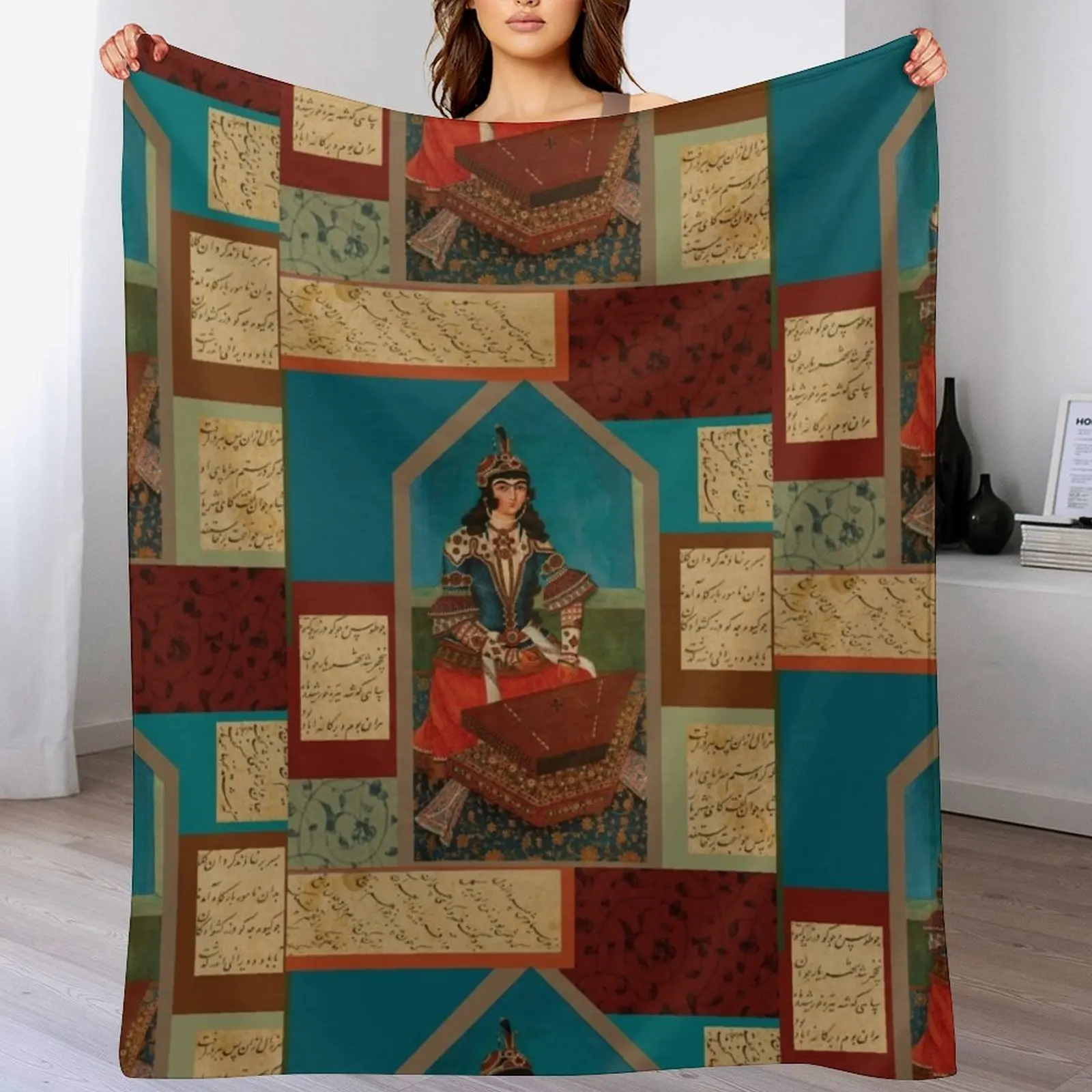 

Persian Musician and Calligraphy Throw Blanket