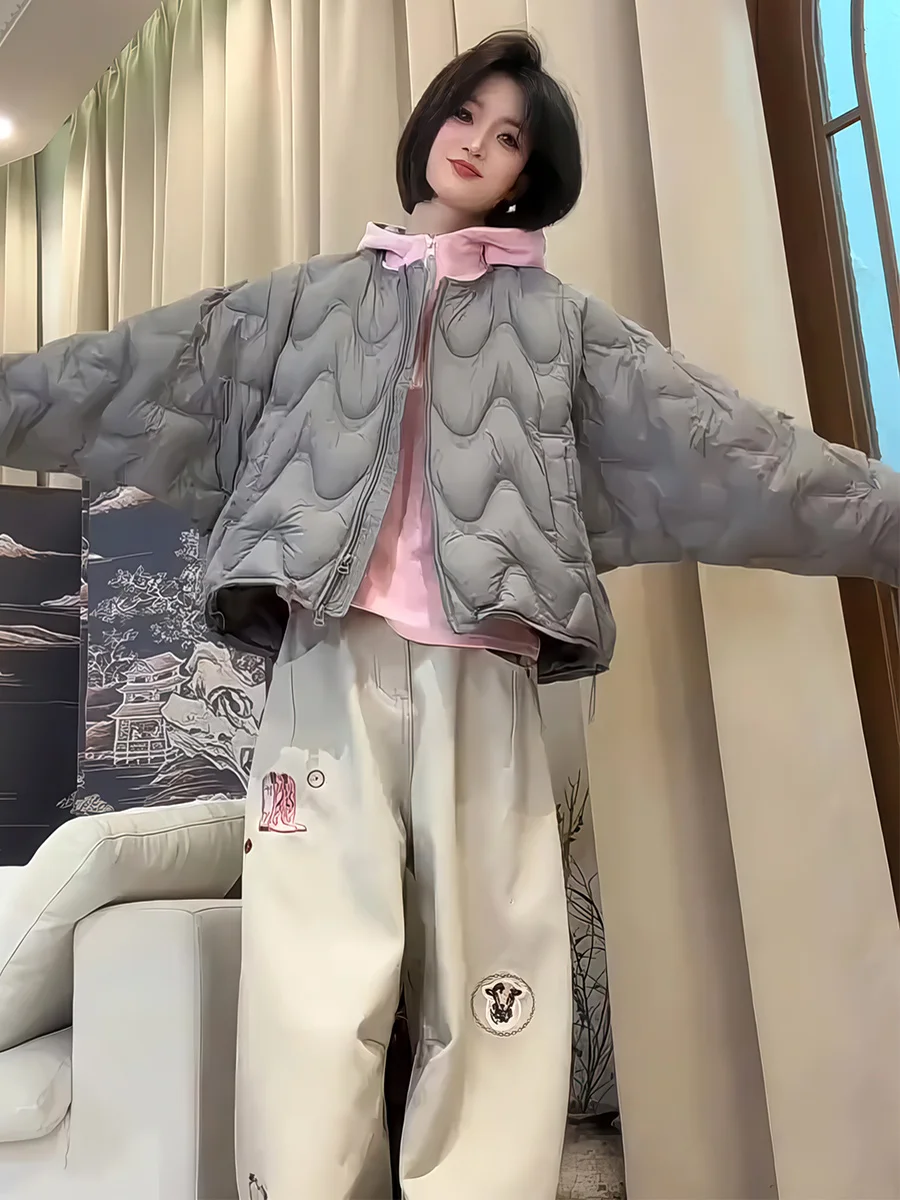 Or para mujer Puffer Jaet 90 blanco Du down Casual holgado abrigo con cremallera Faionable versátil ropa de abrigo cálida de invierno