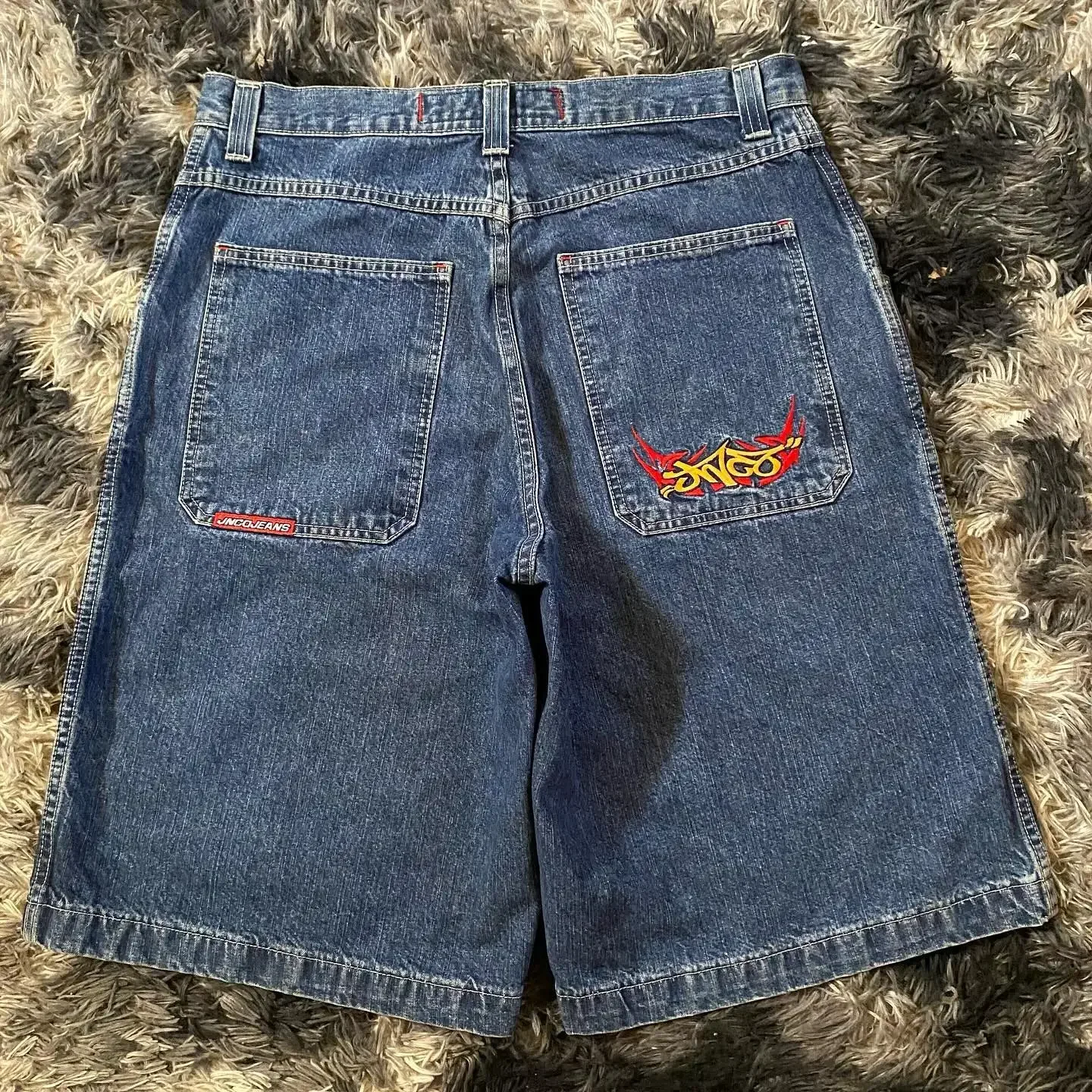 JNCO Shorts Y2K Pants Women Harajuku Hip Hop Retro Blue Denim Gym Baggy Jeans Shorts Summer New Mens Gothic Basketball Shorts