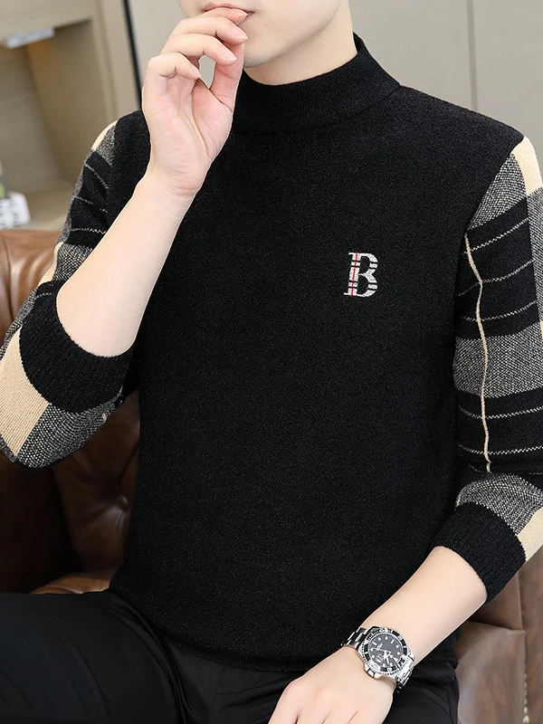 

Men's Thiened f High Collar Knitted Sweater Autumn Winter Trendy Color Blo Inner Wear Casual Sle Regular Fit Long Sl...