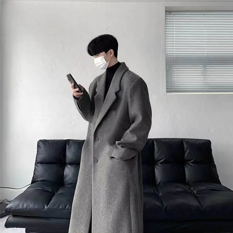 

Wool Blend Double Breasted Coat Men Mans Long-Sleeved Full Protection Warm Winter Cold Weather Rain Snow Ice Sleet Hail Wind Ins