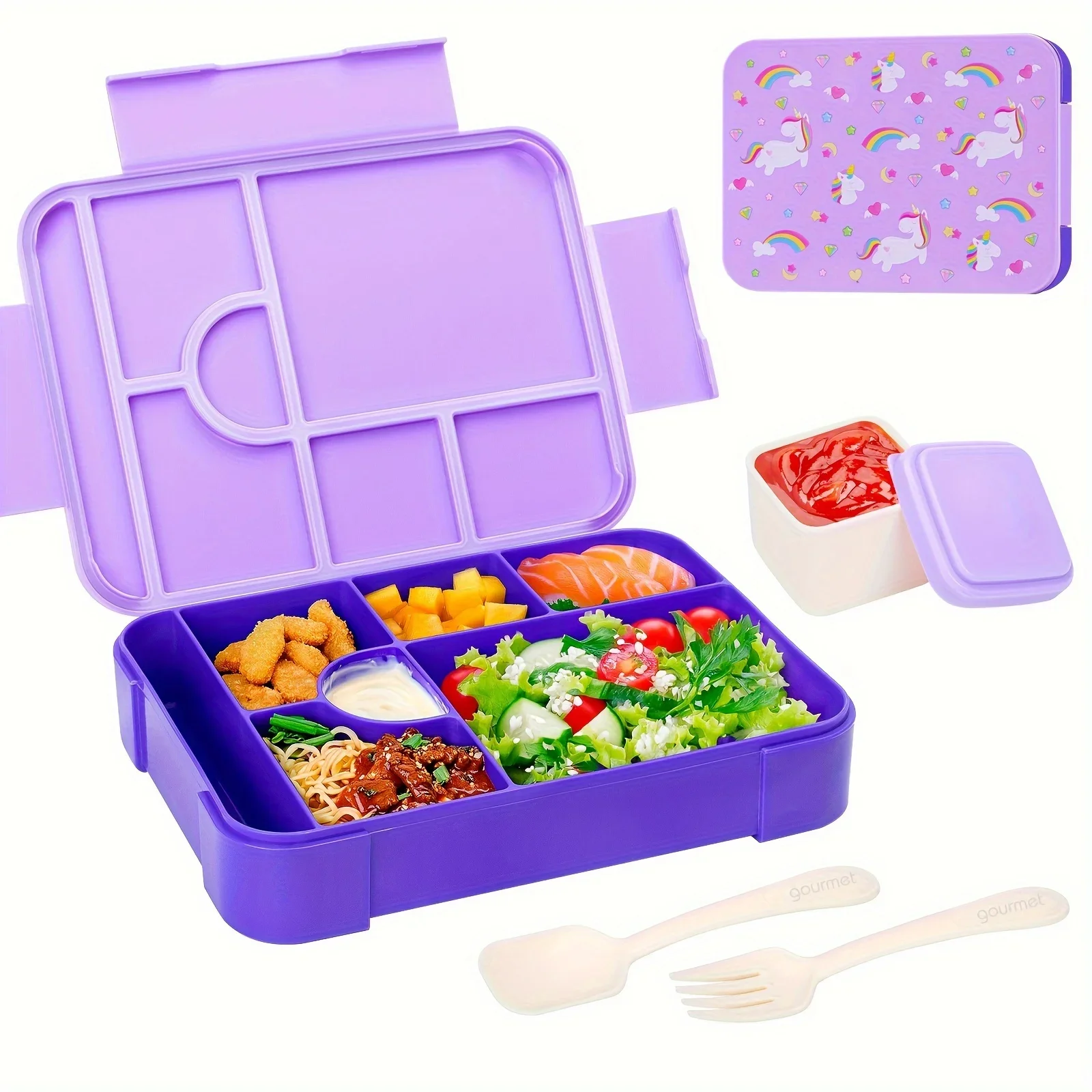 

Large Capacity Bento Lunch Box Set with Leak-Proof Sealing Portable Divided Fresh-Keeping Food Container with Fork and Spoon