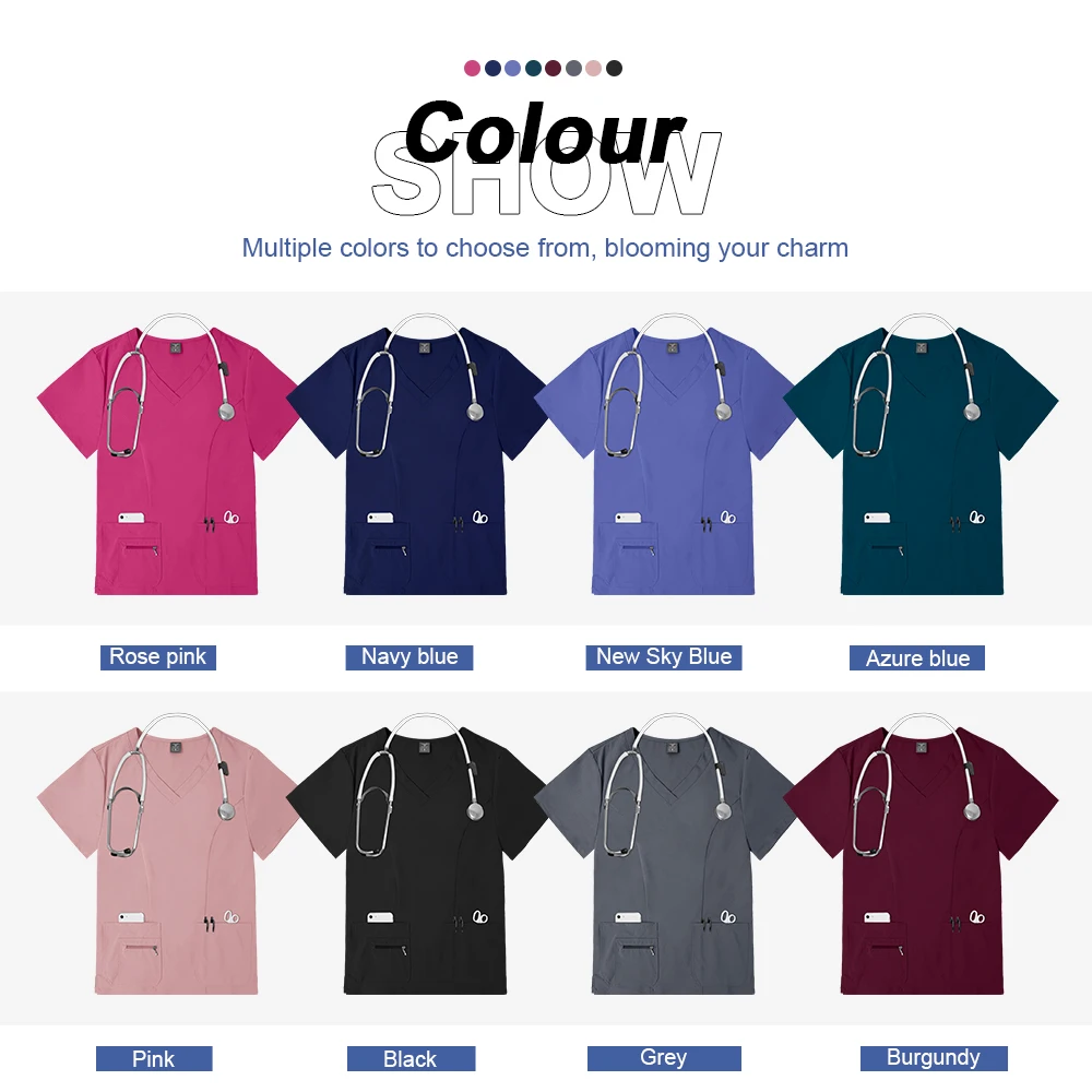 Atacado uniformes de enfermeira feminino bolso com zíper calças superiores conjunto elástico respirável esfrega hospital enfermeira roupas de trabalho jogger esfrega conjunto