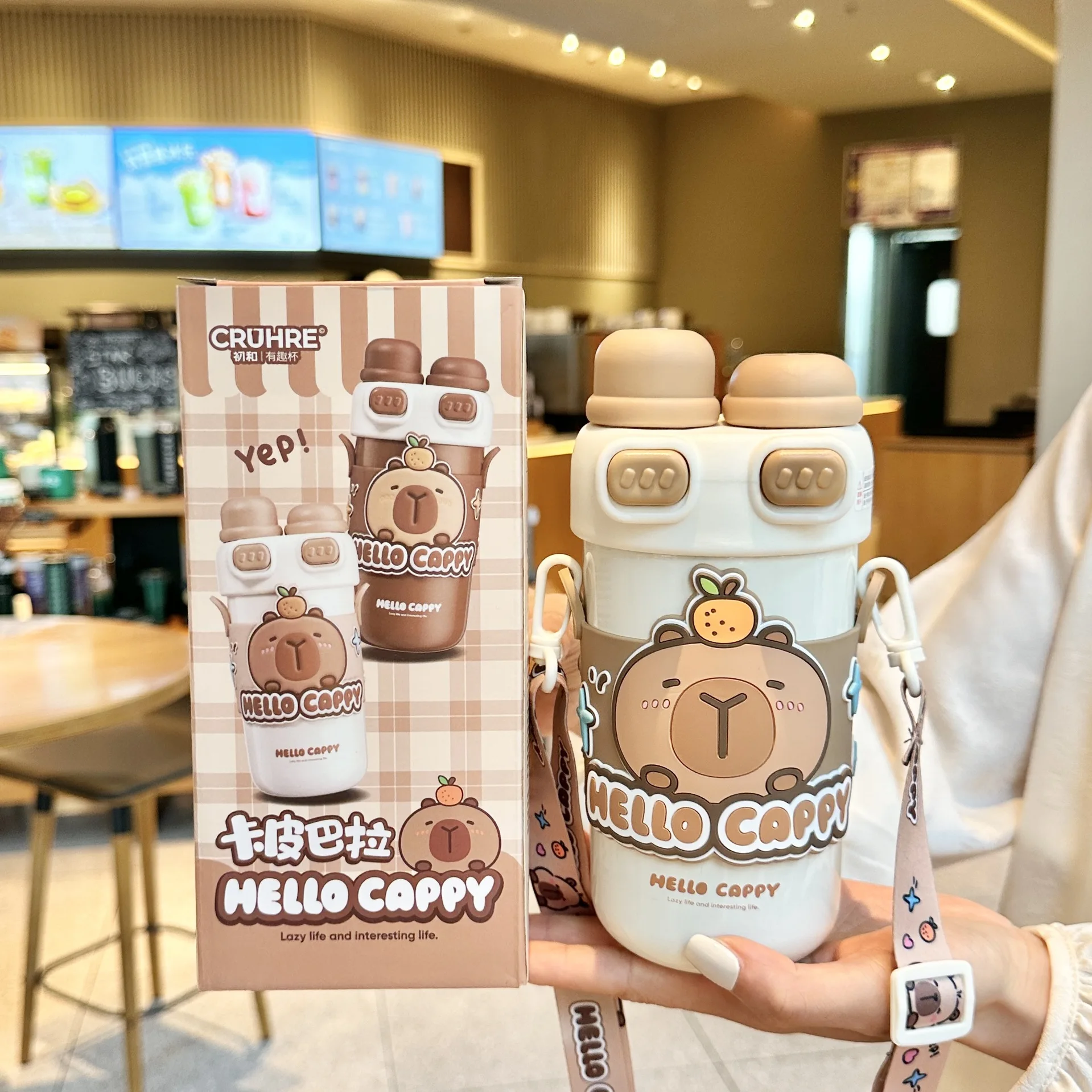 Capybara Double Drink Stainless Steel Tumblers Coffee Mug Kids Thermos Mug Portable Outdoor Flask Water Bottle With Straw view 5