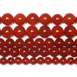 Smooth Red Carnelian Agate Round Gem Loose Beads 15