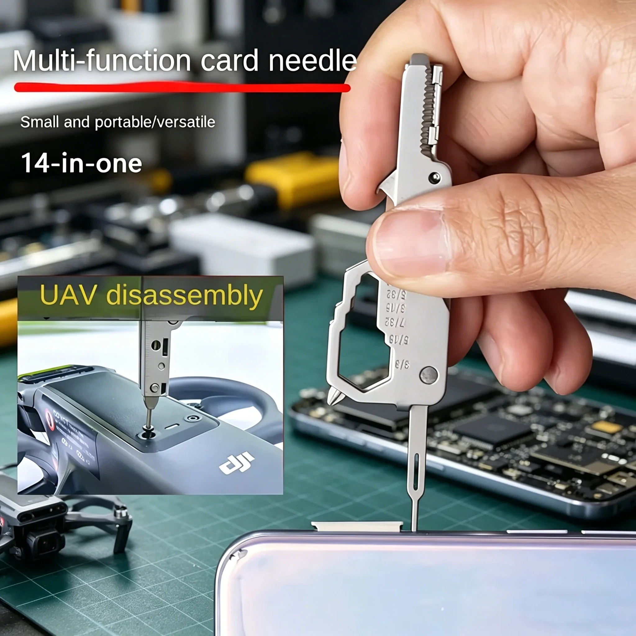 Multi-Function Keychain EDC Tool -SIM Ejector, Eyeglass & Drone Repair Screwdriver, Bottle Opener -Creative Gift for Tech Lovers