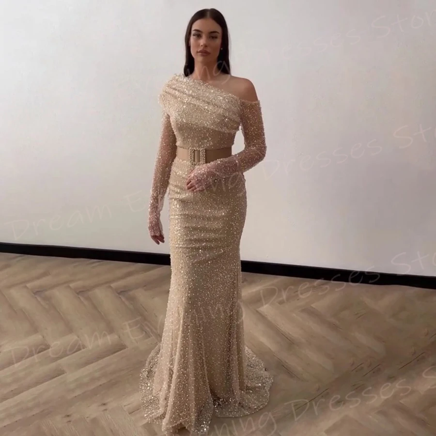 

Sparkling Charming Mermaid Sexy Women's Evening Dresses Generous Long Sleeve Prom Gowns Sequined Formal Party فساتين سعيد شارون