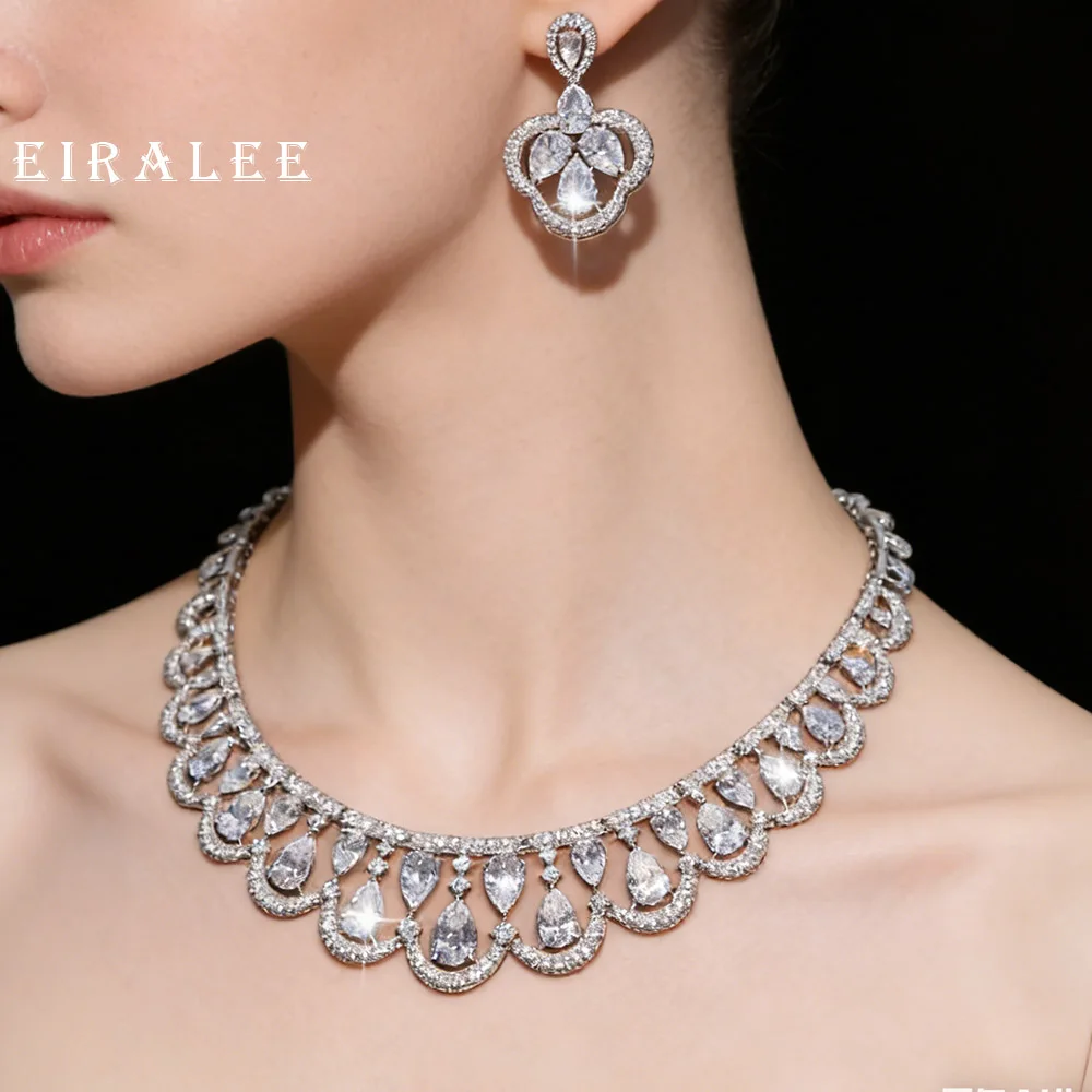 

EIRALEE индийский комплект ожерелья и сережек с кубическим цирконием, свадебные комплекты ювелирных изделий для свадьбы, женское ожерелье, вечерние ювелирные изделия для выпускного вечера, подарок