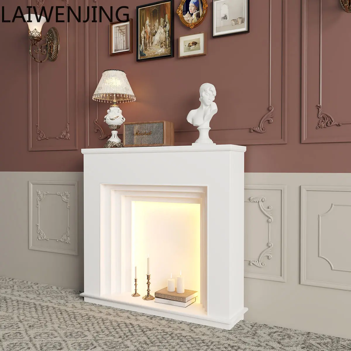 MJY الموقد الفرنسي خزانة ديكور مربع الشرفة رف غرفة المعيشة محاكاة الموقد #4