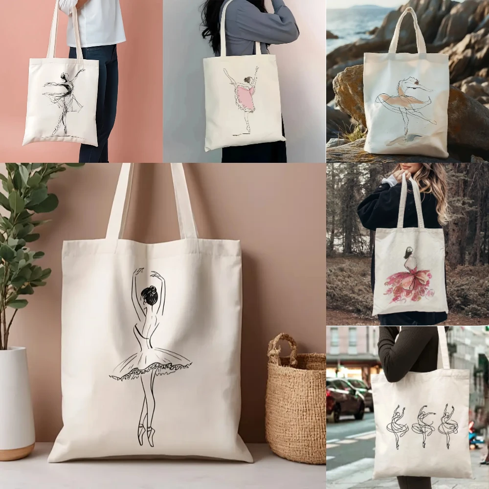 

Ballet Dancer Print Canvas Tote Bag Women's Large Capacity Eco-Friendly Shopping Bag Casual Artistic Shoulder Handbag