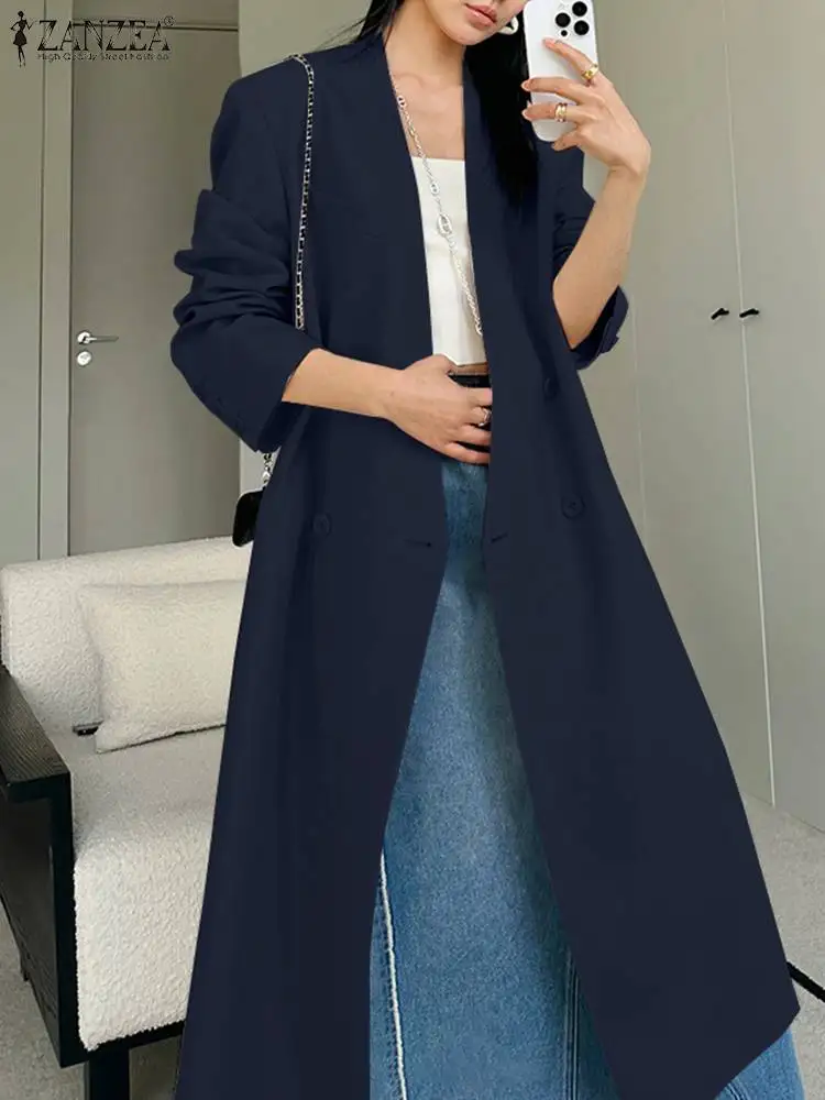 

ZANZEA 2024 Spring Holiday Solid Outwears Women Long Trench Coats Vintage V-neck Buttons Blazer Office Lady Fashion Street Coats