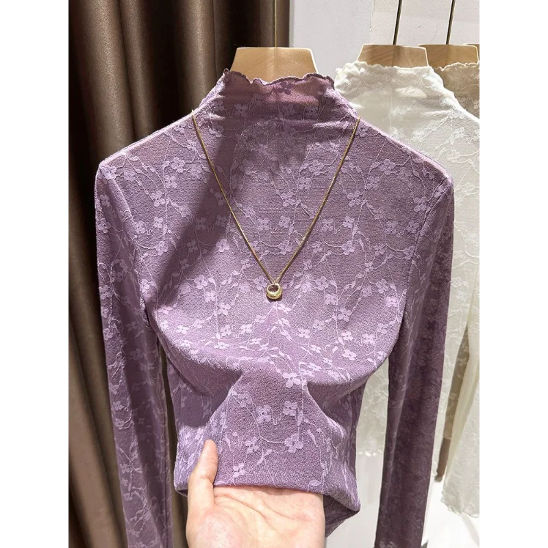 

2025 New Winter Thickened Round Neck Long-sleeved Bottoming Women's Threaded Brushed Warm Inner Knitted Top