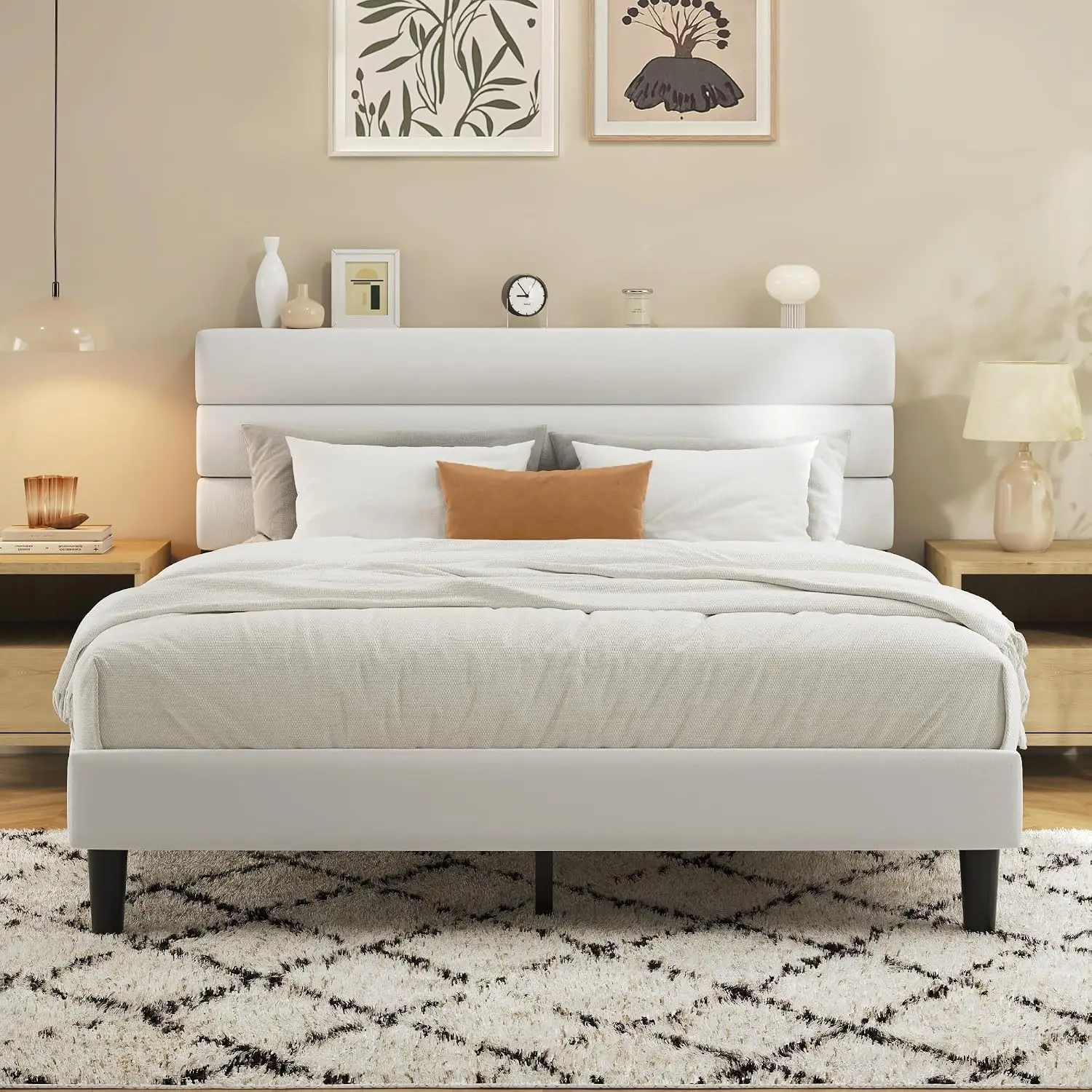 Platform Bed Frame with Velvet Upholstered Headboard, No Box Spring Needed, Sturdy Metal Support, Customized