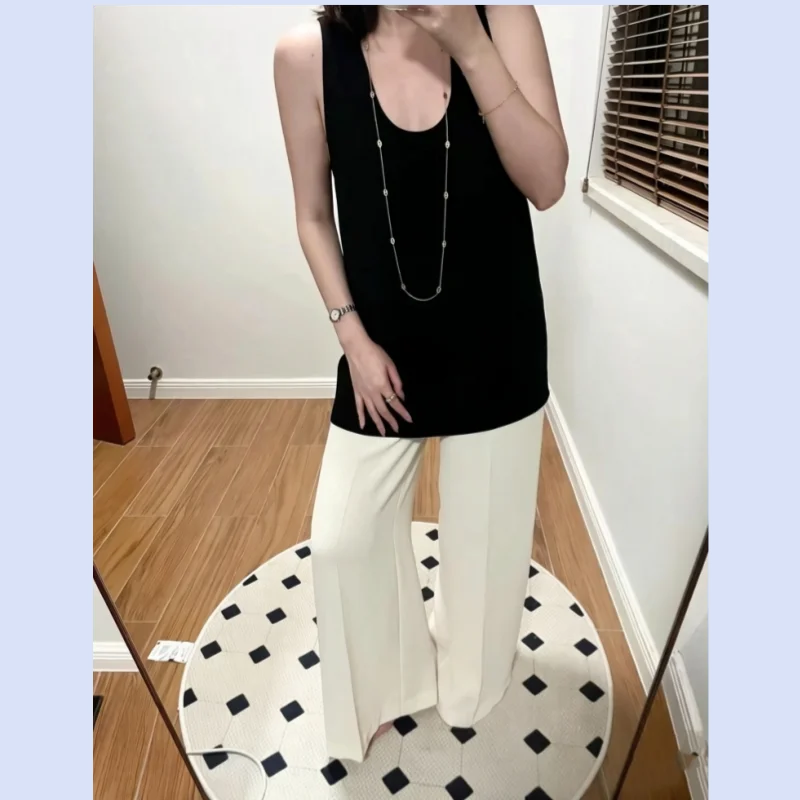 Cool paper figure solid color U-neck acetate pendant simple slimming mid length vest top
