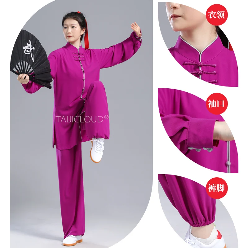 Stretch Cotton Mid-Length Tai Chi Suit for Women and Men, Long Sleeves, Tai Chi Performance, Martial Arts Uniforms