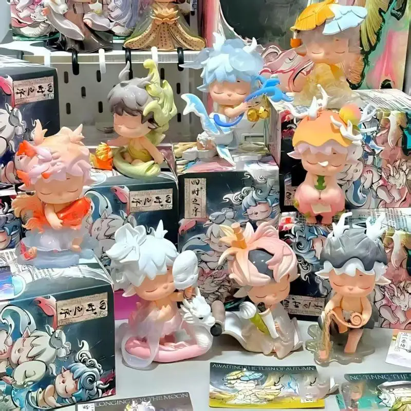 Mainan MIMI hitam asli baru, gaya Cina modern, kotak kejutan empat susunan waktu, mainan trendi, figurin lucu, hadiah figurin