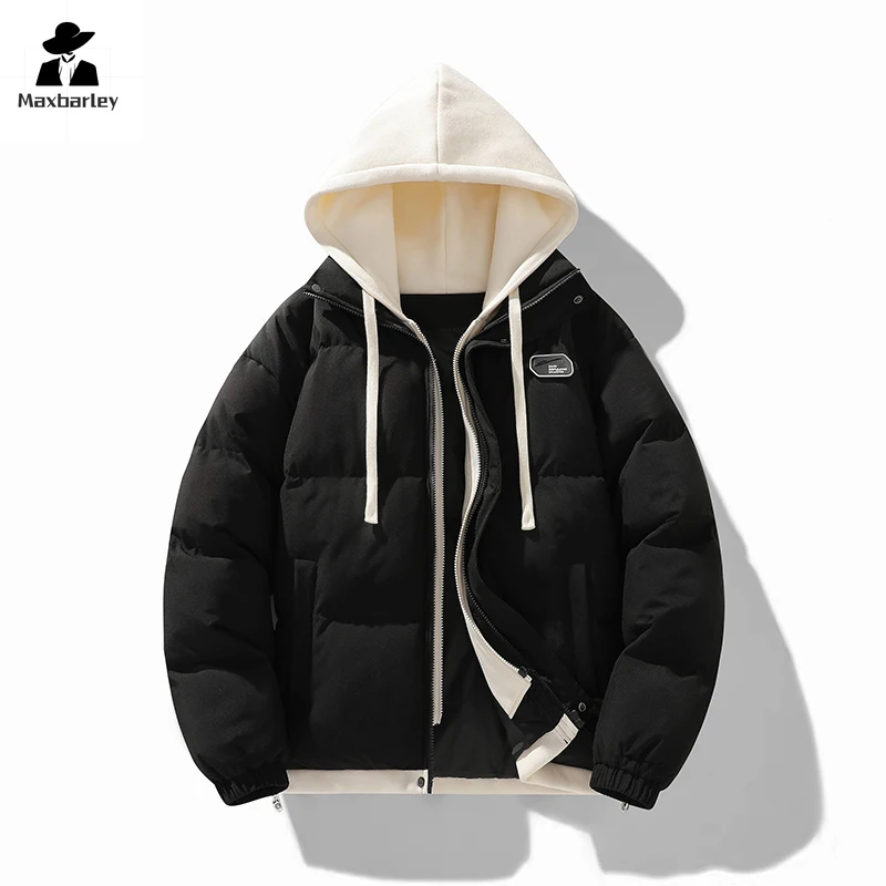 New Men's Winter Jacket Korean Trendy Thickened Fake 2-piece Hooded Bread Coat Women's Japanese-style Warm Cotton Padded Jacket