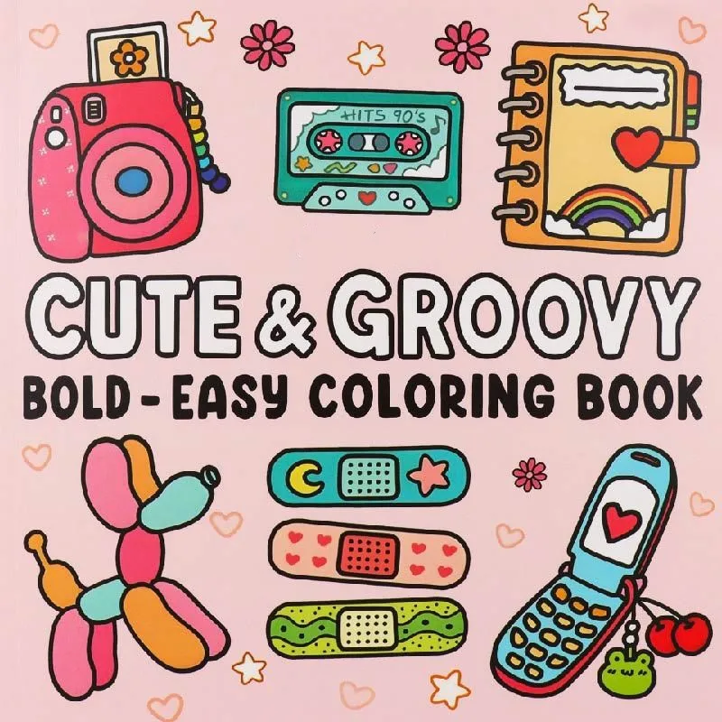 Adult Coloring Book Stress Relief Relaxation Art Therapy Gift Cute Designs Cute Groovy Cozy Activity Festival Present