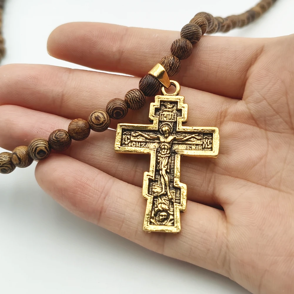 Movie John Wick Baba Yaga Cosplay Necklace Unisex Beads Chain Jesus Cross Pendant Necklaces Jewelry Accessories Gifts