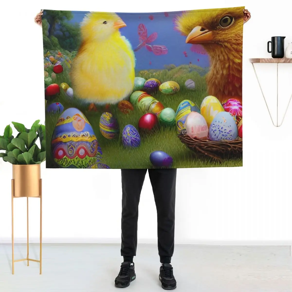 Colorful Festive Easter Eggs Easter Bunny Spring Flowers Chick Version 10 Throw Blanket Soft Plaid Luxury Brand Blankets