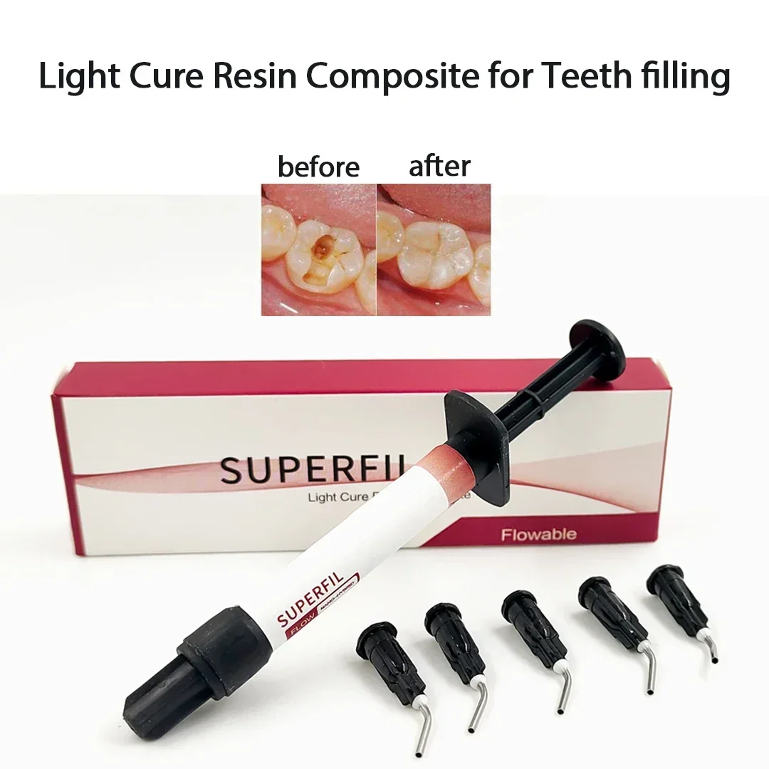 1Pcs Dental Composite Resin Flowable Light Curing 4g Universal A1 A2 A3 Refill Syringe Delivery Tips Etch Gel Adhesive Bonding